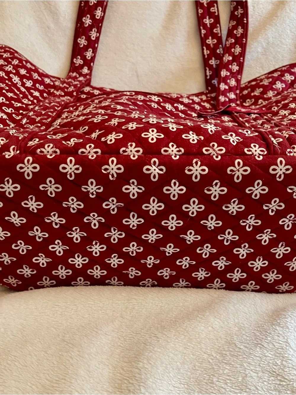 Vera Bradley Red Quilted Tote with White Pattern and Team Crest